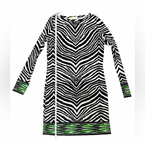 Michael Kors Zebra Print Stretch Jersey Shirt Dress Sz P Small Black White - Picture 6 of 7